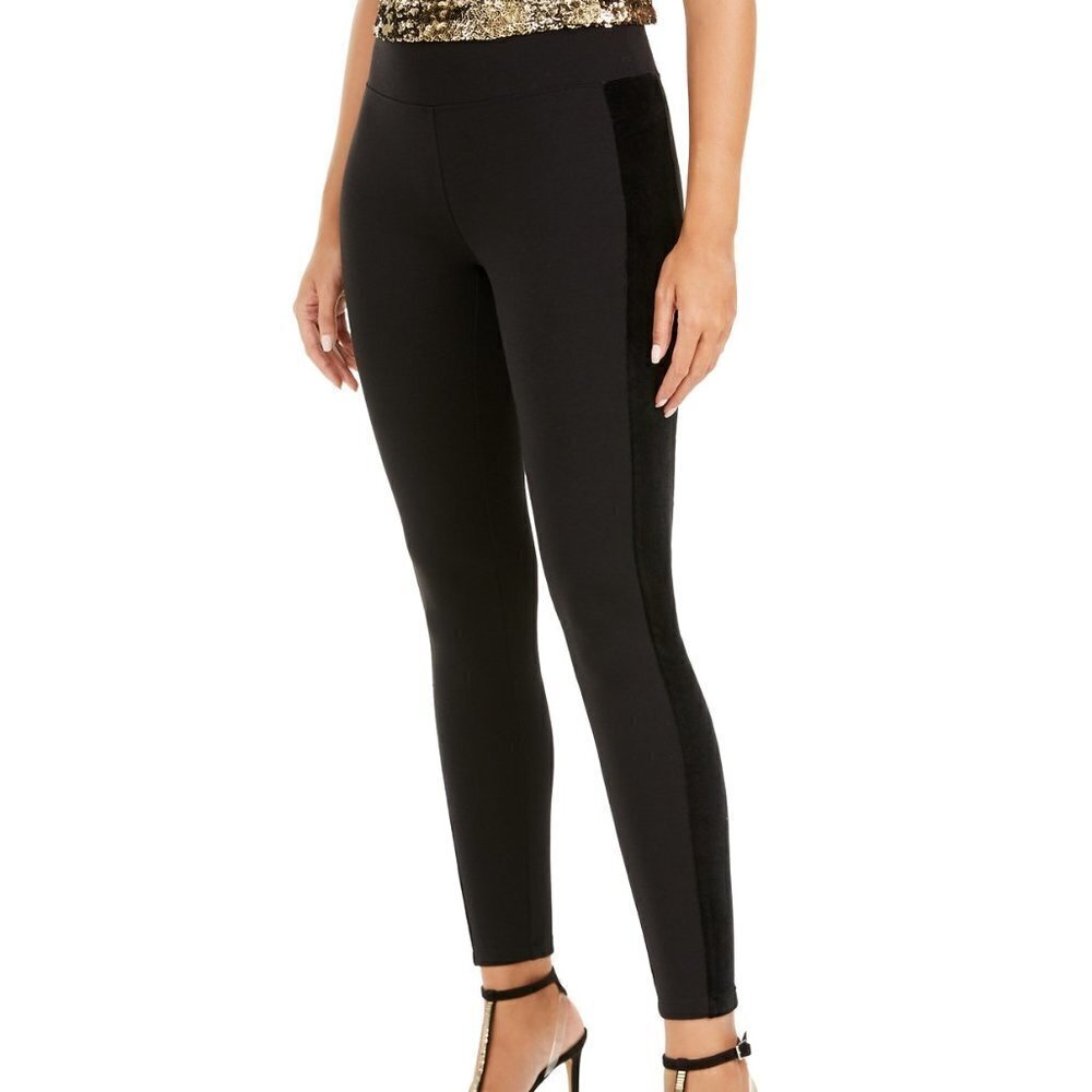 L310 i.n.c. black faux-Velvet-Accent leggings - XS